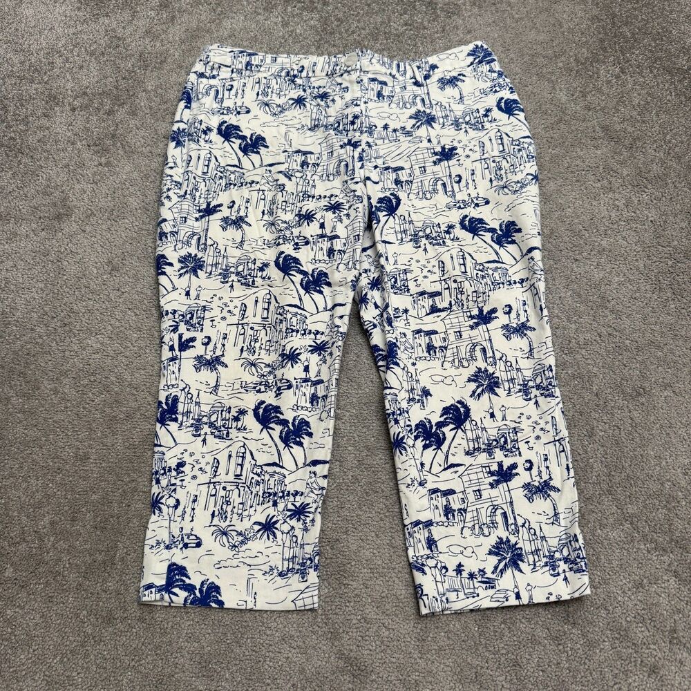 Charter Club Coastal Toile Scenic Cropped Pants Womens 12P Blue White Straight